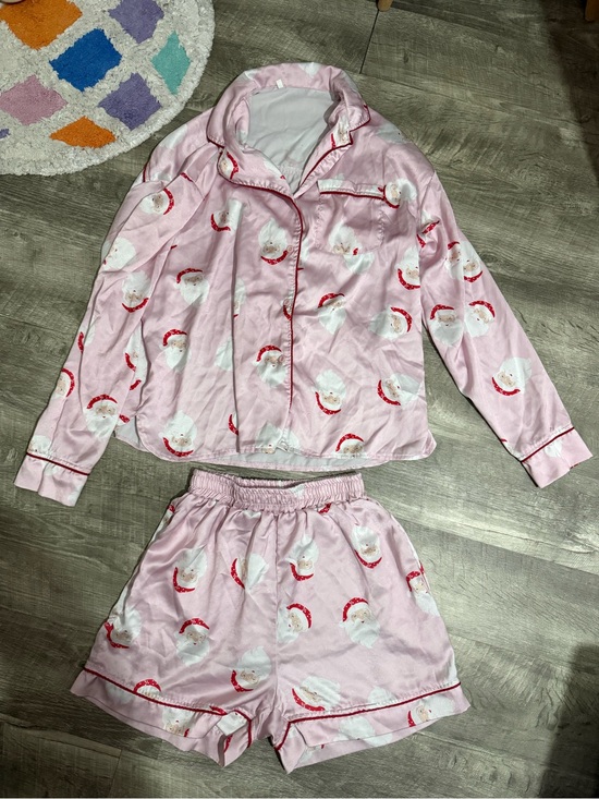 Other - Womens Pink Santa Print silk Pajama Set